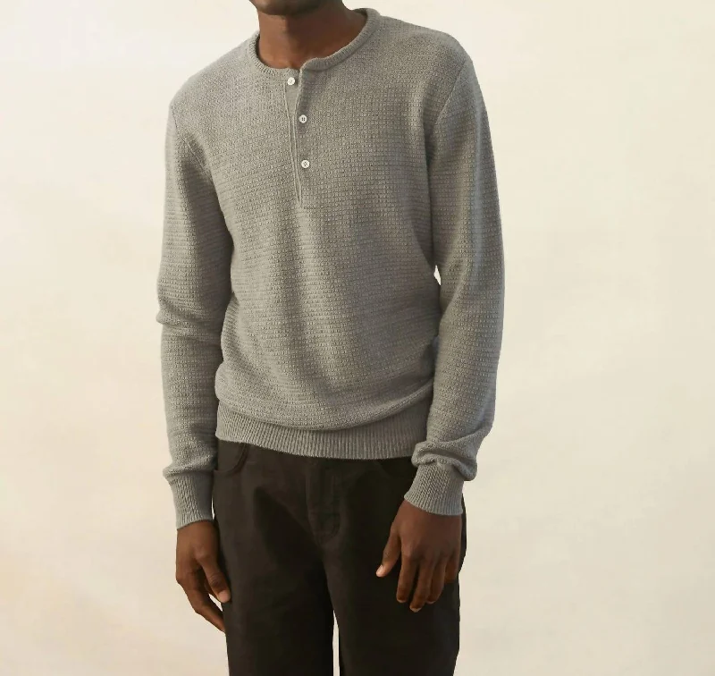 Textured Sweater Henley In Steel Grey