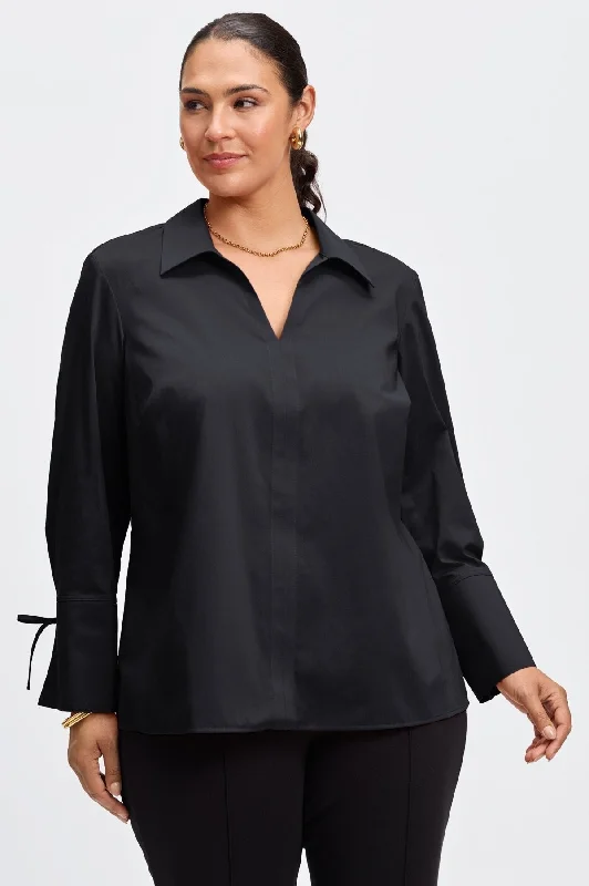 Carla Plus Stretch No Iron Tie Sleeve Popover