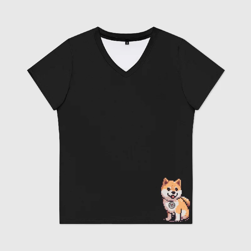 Shiba Pixel Womens V-Neck T-Shirt