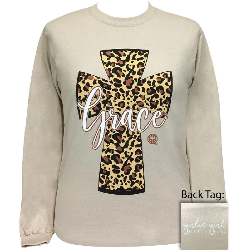 Leopard Grace-Sand LS-2147V-Neck T-Shirts