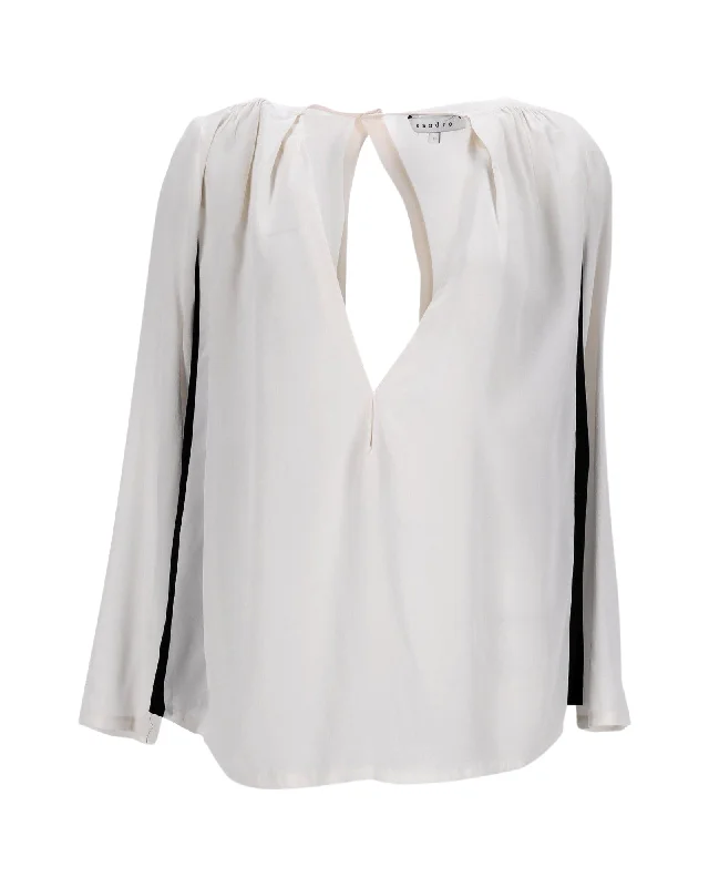 Sandro V-Neck Blouse in Grey Silk