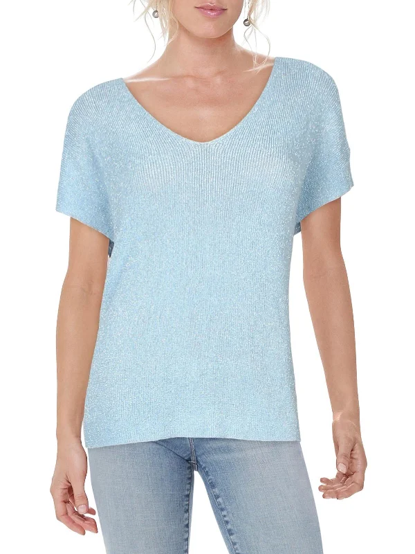 Womens V Neck Metallic Blouse