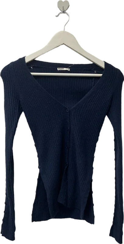 House of CB Blue B  V Neck Knitted Navy Long Sleeved Shirt UK XS